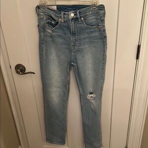 GAP Blue Ankle Cropped Jeans with Distressed Details